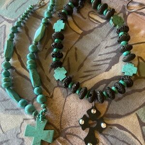(2) Southwestern Necklaces in Turquoise..Beads and Cross